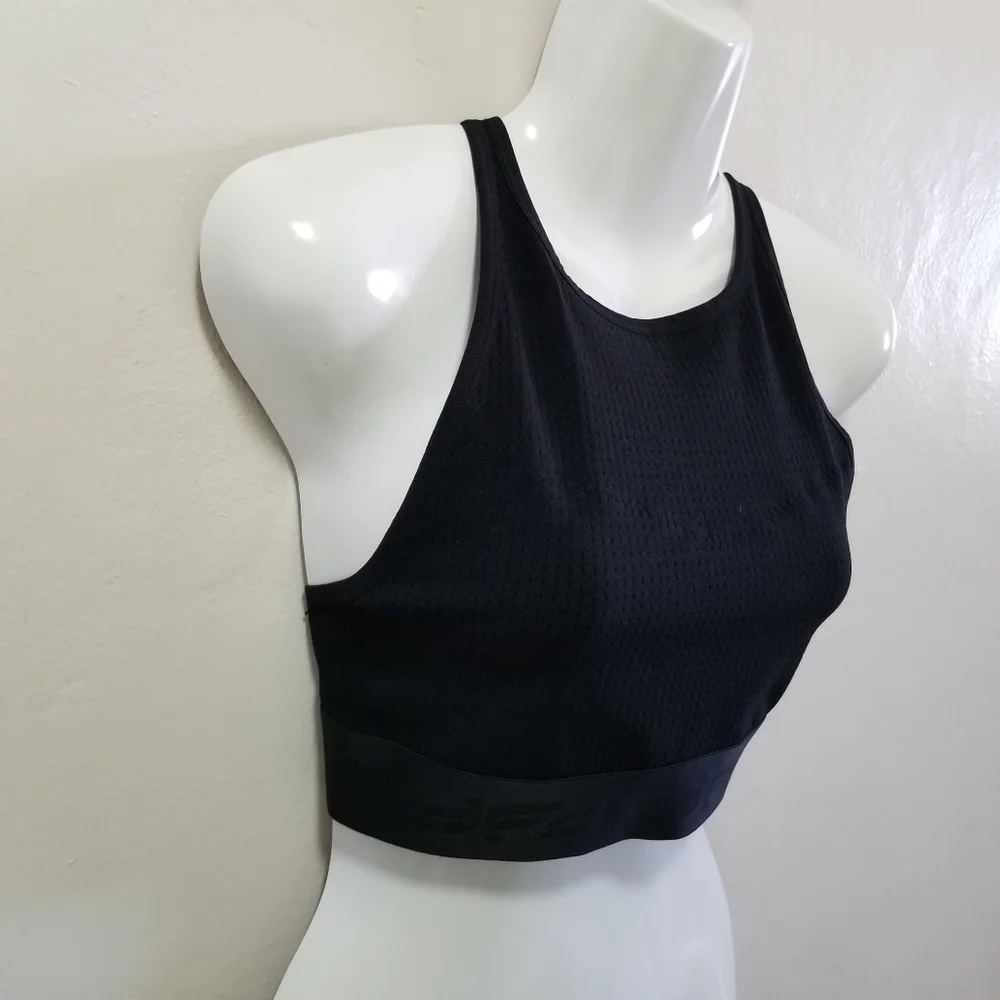 Fabletics Womens Wren SculptKnit Sports Bra Black  Logo Wide Band Mesh S NWT - Picture 7 of 14